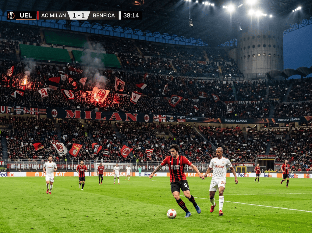 AC Milan 1-1 Benfica, 38:14, Europa League match with players and fans